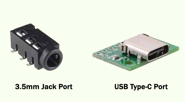 the form factor comparison of 3.5mm and type-c port 